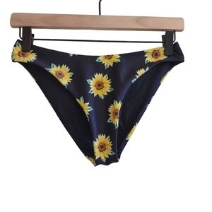 Shein Black Sunflower Print High Cut Bikini Bottom
